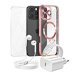 Mayaxess Pack Essentiel pour iPhone 16 Pro Max Coque, Verre, Chargeur, Écouteurs (5 pièces) Rose