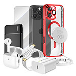 Mayaxess Pack Elite pour iPhone 16 Pro Max Coque, Verre, Chargeur, Batterie Externe, Magsafe, Écouteurs Bluetooth (7 pièces) Rouge