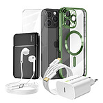 Mayaxess Pack Complet pour  iPhone 16 Pro Max Coque, Verre, Chargeur, Batterie externe, écouteurs (6 pièces) Vert