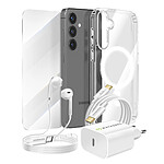 Mayaxess Pack Essentiel pour Galaxy S24 Coque, Verre, Chargeur, Écouteurs (5 pièces) Transparent