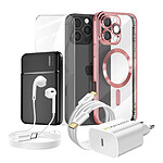 Mayaxess Pack Complet pour  iPhone 16 Pro Max Coque, Verre, Chargeur, Batterie externe, écouteurs (6 pièces) Rose