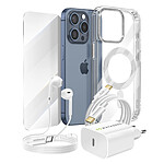 Mayaxess Pack Essentiel pour iPhone 15 Pro Max Coque, Verre, Chargeur, Écouteurs (5 pièces) Transparent
