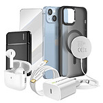 Mayaxess Pack Elite pour  iPhone 14 Coque, Verre, Chargeur, Batterie Externe, Magsafe, Écouteurs Bluetooth (7 pièces) Noir