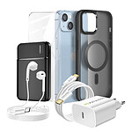 Mayaxess Pack Complet pour  iPhone 14 Coque, Verre, Chargeur, Batterie externe, écouteurs (6 pièces) Noir