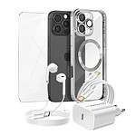 Mayaxess Pack Essentiel pour iPhone 16 Pro Max Coque, Verre, Chargeur, Écouteurs (5 pièces) Argent