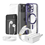 Mayaxess Pack Complet pour  iPhone 16 Pro Max Coque, Verre, Chargeur, Batterie externe, écouteurs (6 pièces) Violet