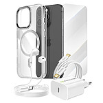 Mayaxess Pack Essentiel pour iPhone 15 Pro Coque, Verre, Chargeur, Écouteurs (5 pièces) Argent