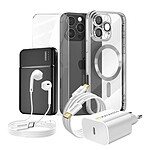 Mayaxess Pack Complet pour  iPhone 16 Pro Max Coque, Verre, Chargeur, Batterie externe, écouteurs (6 pièces) Argent