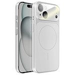 Avizar Coque MagSafe pour iPhone 15 Rigide avec Verre Protection Caméra Argent