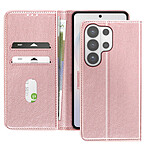 Avizar Étui Portefeuille pour Galaxy S26 Ultra Série Chesterfield Grainé Fonction Stand Rose