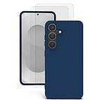 Evetane Coque Samsung Galaxy S25 + Silicone Liquide Bleue + 2 Vitres en Verre Trempé Protection écran
