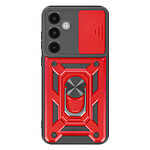 Mayaxess Coque pour Galaxy S25 FE avec Cache Caméra Coulissante et Bague Magnétique Rouge