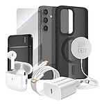 Mayaxess Pack Elite pour Galaxy S24 Coque, Verre, Chargeur, Batterie Externe, Magsafe, Écouteurs Bluetooth (7 pièces) Noir