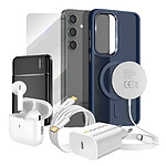 Mayaxess Pack Elite pour Galaxy S25 Coque, Verre, Chargeur, Batterie Externe, Magsafe, Écouteurs Bluetooth (7 pièces) Bleu nuit
