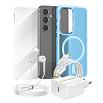 Mayaxess Pack Essentiel pour Galaxy S24 Coque, Verre, Chargeur, Écouteurs (5 pièces) Bleu clair