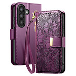 Avizar Étui Portefeuille pour Galaxy A37 Motif Floral avec Poche Zippée Intégré Violet foncé Avizar Étui Portefeuille pour Galaxy A37 Motif Floral avec Poche Zippée Intégré Violet foncé