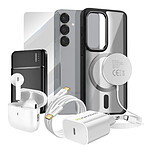 Mayaxess Pack Elite pour Galaxy S25 Coque, Verre, Chargeur, Batterie Externe, Magsafe, Écouteurs Bluetooth (7 pièces) Noir