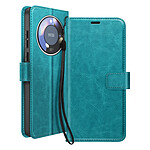 Mayaxess Étui Portefeuille pour Honor Magic 8 Lite avec Dragonne et Fonction Stand Turquoise