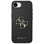 Guess Coque pour iPhone 17e avec Grand Logo 4G Effet Grainé en Similicuir Saffiano Noir
