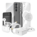 Mayaxess Pack Elite pour Galaxy S24 Coque, Verre, Chargeur, Batterie Externe, Magsafe, Écouteurs Bluetooth (7 pièces) Transparent
