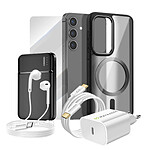 Mayaxess Pack Complet pour Galaxy S24 Coque, Verre, Chargeur, Batterie Externe, Écouteurs (6 pièces) Noir