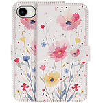 Avizar Étui Portefeuille pour iPhone 17e Motif Fleurs avec Support et Dragonne Blanc