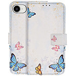 Avizar Étui Portefeuille pour iPhone 17e Motif Papillons avec Support et Dragonne Blanc