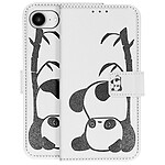 Avizar Étui Portefeuille pour iPhone 17e Motif Panda avec Support et Dragonne Blanc / Noir