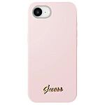 Guess Coque MagSafe pour iPhone 17e en Silicone Soft Touch avec Logo Métal Élégant Rose
