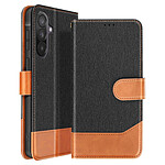 Avizar Étui Portefeuille pour Galaxy A57 Effet Denim avec Languette Magnétique Noir / Orange Avizar Étui Portefeuille pour Galaxy A57 Effet Denim avec Languette Magnétique Noir / Orange