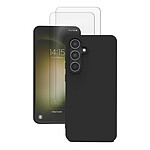 Evetane Coque Galaxy S23 FE silicone liquide Noire + 2 Vitres en Verre trempé Protection écran Antichocs