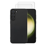 Evetane Coque Galaxy S23 Plus silicone liquide Noire + 2 Vitres en Verre trempé Protection écran Antichocs