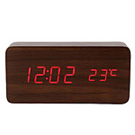 Avizar Horloge LED Lumineux avec Affichage Date / Heure / Température Design Bois Marron
