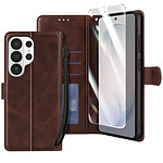 Enkay Étui Portefeuille pour Galaxy S26 Ultra avec Verre Trempé et Dragonne Marron Enkay Étui Portefeuille pour Galaxy S26 Ultra avec Verre Trempé et Dragonne Marron