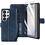 Enkay Étui Portefeuille pour Galaxy S26 Ultra avec Verre Trempé et Dragonne Bleu nuit