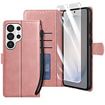 Enkay Étui Portefeuille pour Galaxy S26 Ultra avec Verre Trempé et Dragonne Rose
