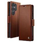 CaseMe Étui Portefeuille pour Galaxy S26 Ultra Anti-RFID Effet Cuir Brillant Marron foncé