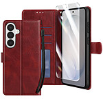 Enkay Étui Portefeuille pour Galaxy S26 avec Verre Trempé et Dragonne Bordeaux