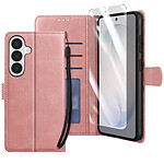 Enkay Étui Portefeuille pour Galaxy S26 avec Verre Trempé et Dragonne Rose