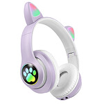Avizar Casque Sans Fil Bluetooth pour Enfant avec Oreilles Chat Lumineux RGB Violet