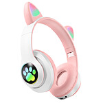 Avizar Casque Sans Fil Bluetooth pour Enfant avec Oreilles Chat Lumineux RGB Rose