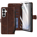 Enkay Étui Portefeuille pour Galaxy S26 avec Verre Trempé et Dragonne Marron