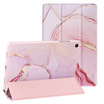 Tech-Protect Étui Clapet pour Galaxy Tab A11 Plus Design Marbre avec Support et Auto-Veille Rose champagne