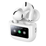 Remax Écouteurs Sans Fil ANC Bluetooth 5.4 avec Boîtier Tactile LCD Rechargeable USB-C Blanc