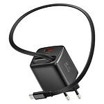 Swissten Chargeur Secteur USB-A 45W avec Câble Rétractable USB-C 0.75m Intégré Noir