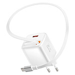 Swissten Chargeur Secteur USB-A 45W avec Câble Rétractable USB-C 0.75m Intégré Blanc