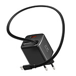 Swissten Chargeur Secteur USB-A 30W avec Câble Rétractable USB-C 0.75m Intégré Noir