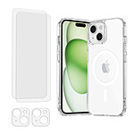 Evetane Coque iPhone 15 Plus Antichoc compatible Magsafe + 2 Protections écran et 2 protections Objectif Caméra