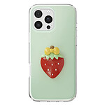 Avizar Coque pour iPhone 16 Pro avec Motif Fraise en Relief 3D et Contour Surélevé