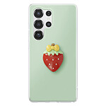 Avizar Coque pour Galaxy S25 Ultra avec Motif Fraise en Relief 3D et Contour Surélevé